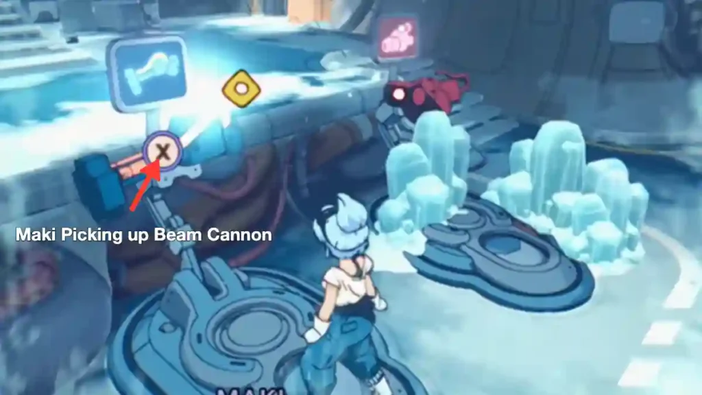 maki picking up beam cannon