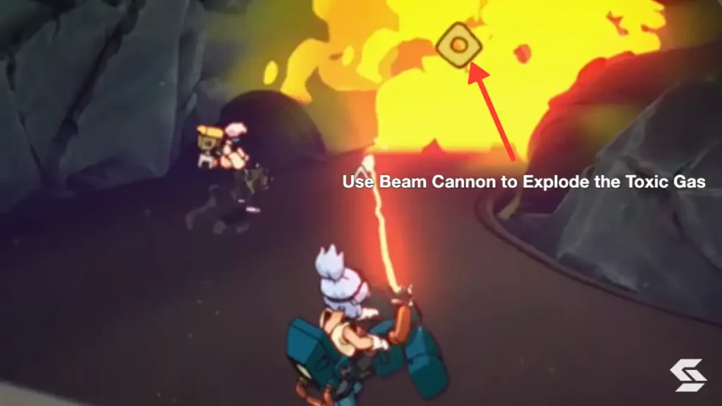 maki using beam cannon on toxic gas