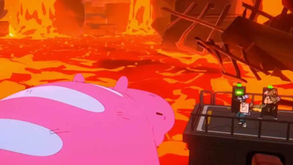 omura and maki riding pink creature