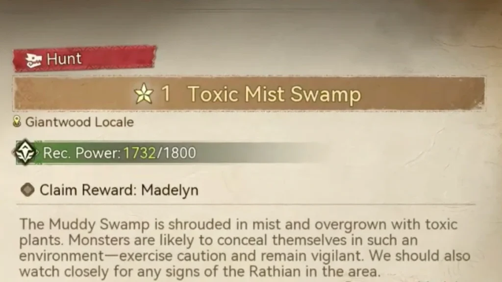 Monster Hunter Outlanders Toxic Mist Swamp quest